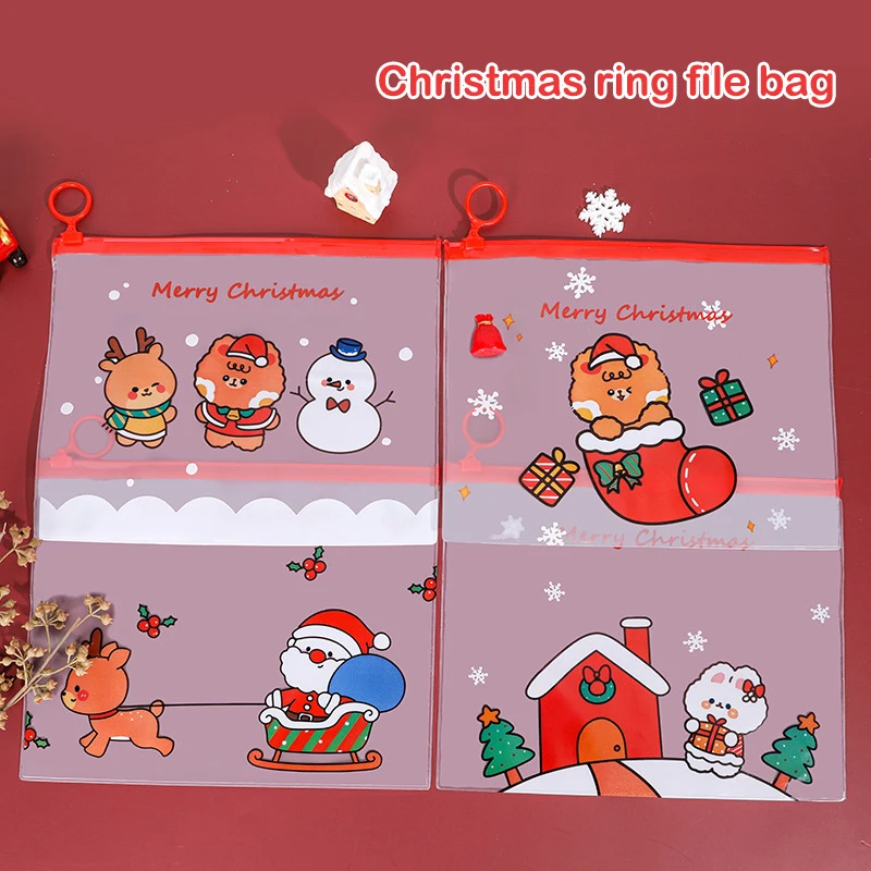 

Christmas Ring File Bag Girl Cartoon Bag High Capacity Pencil Pouch Student Multifunctional Transparent Stationery Portfolio