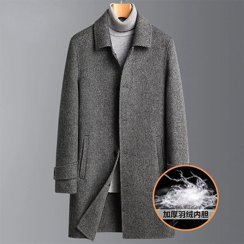 

Новинка 2023, модные стильные мужские зимние облегающие однотонные теплые длинные шерстяные пальто, однобортные куртки, пальто для свиданий ...