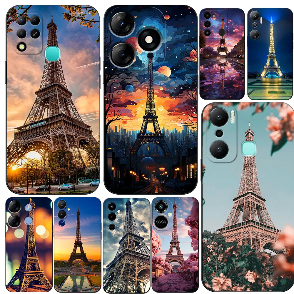 Черный чехол ТПУ для INFINIX HOT10 11(G37) 20I 20 NOTE12VIP 12 4G(2023)12PRO 4G 5G 12I Эйфелева башня