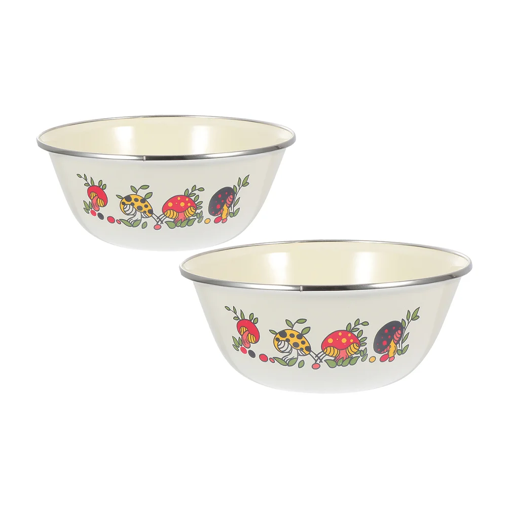 

2 pcs Mixing Bowls Cereal Ramen Bowls Enamelware Bowl Curly