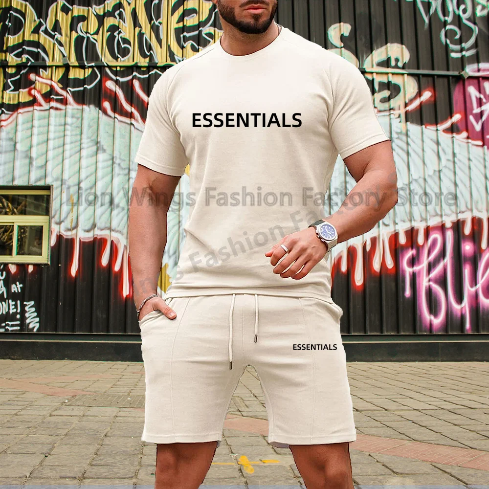 

Men Summer Sets Essentials Tracksuit Cotton Tshirt Oversize T Shirt 2 Piece Outfit For Women Streetwear Unisex Tee Brand Suit