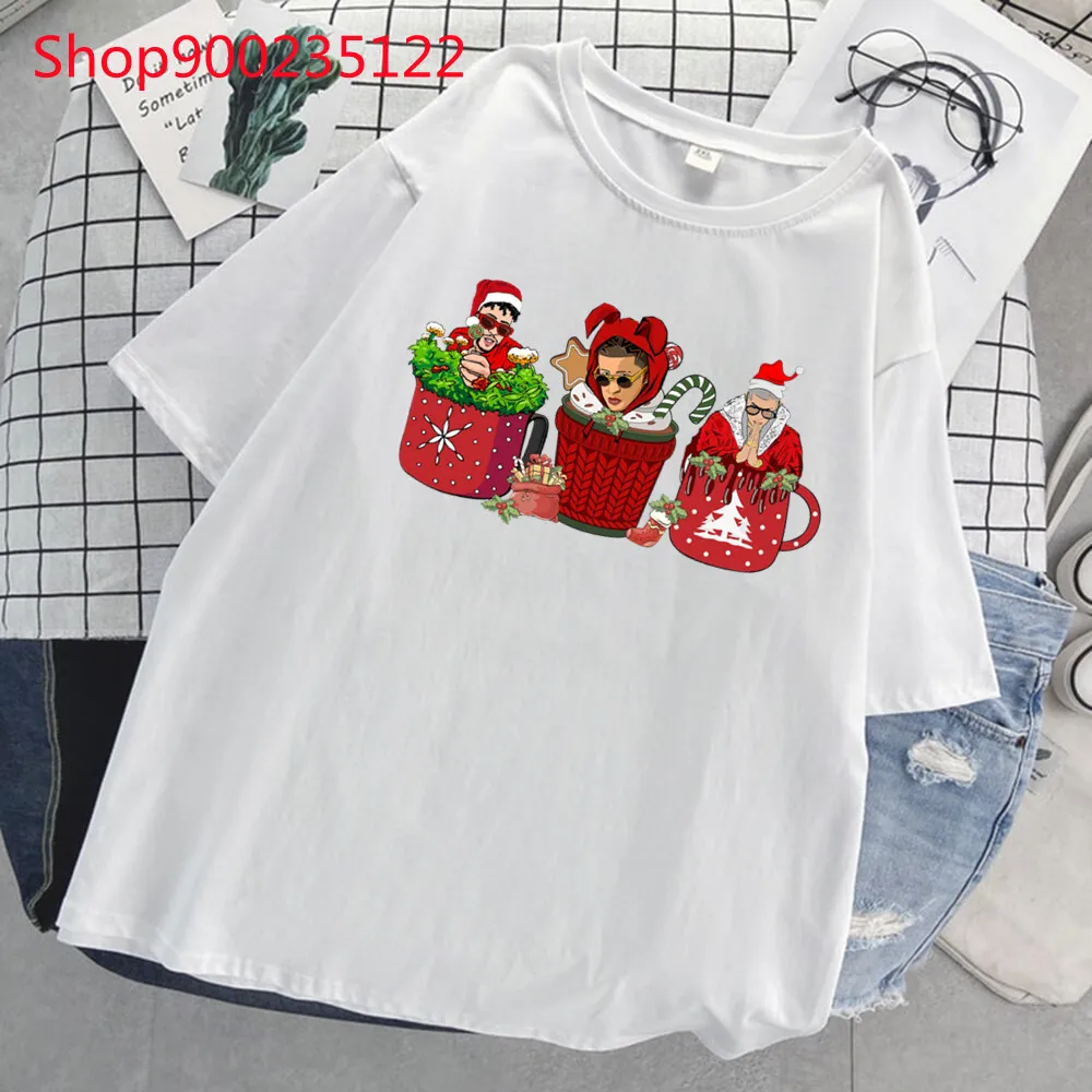 Женские футболки рождественские с принтом плохого кролика летние модные черные