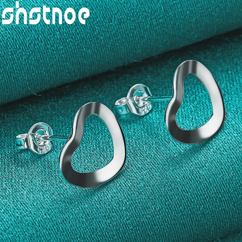 

SHSTONE Hot Sale 925 Sterling Silver Stud Earrings Fine Fashion Charm Side Heart Jewelry For Women Bridal Wedding Birthday Party