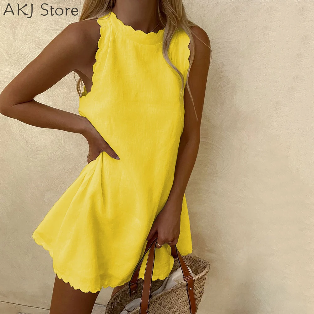 

Women Dress Sleeveless Linen Casual Dress