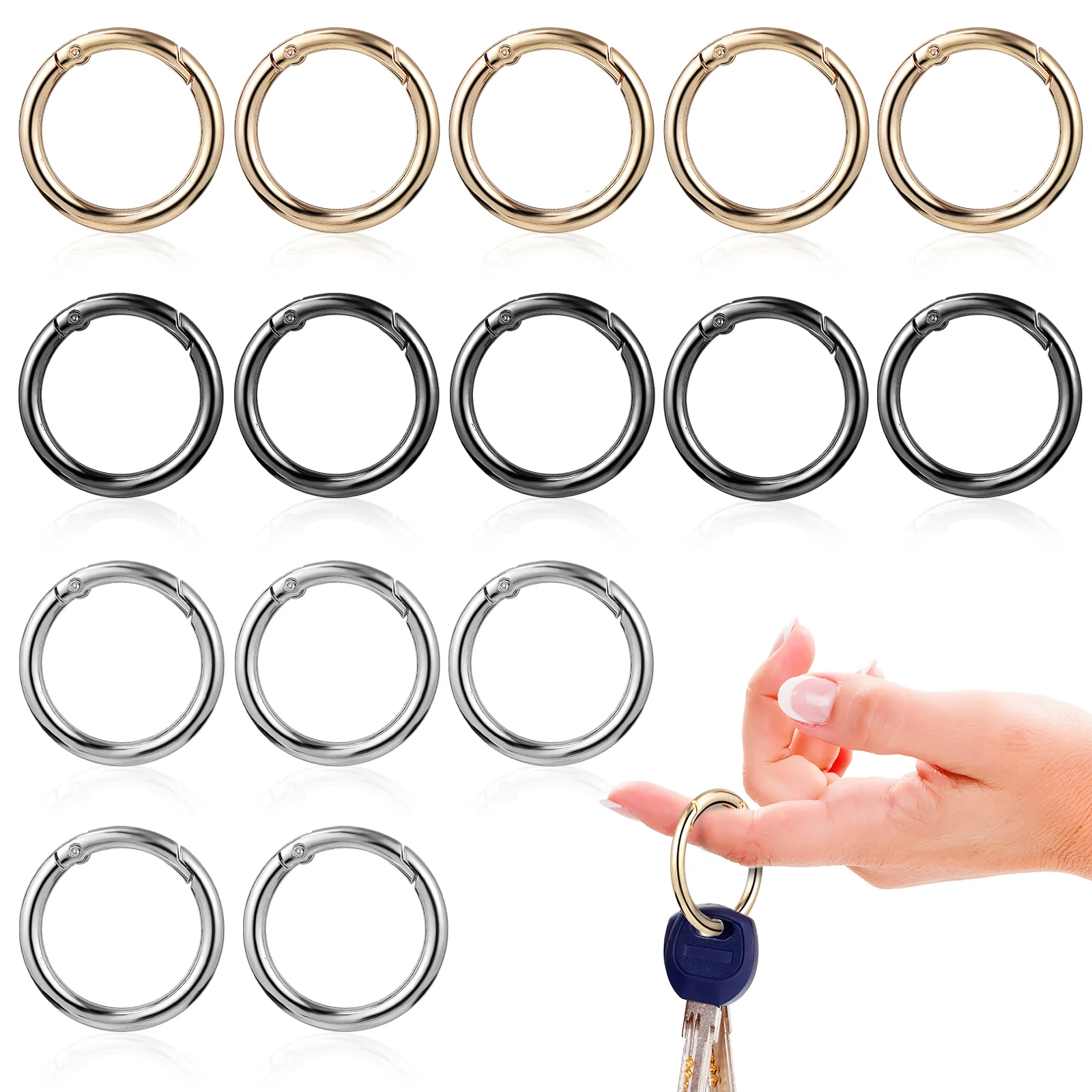 

15 Pcs Spring Buckle Bag Strap Rings Round Clip Carabiners Snap Hooks Keychains Circle Metal Buckles