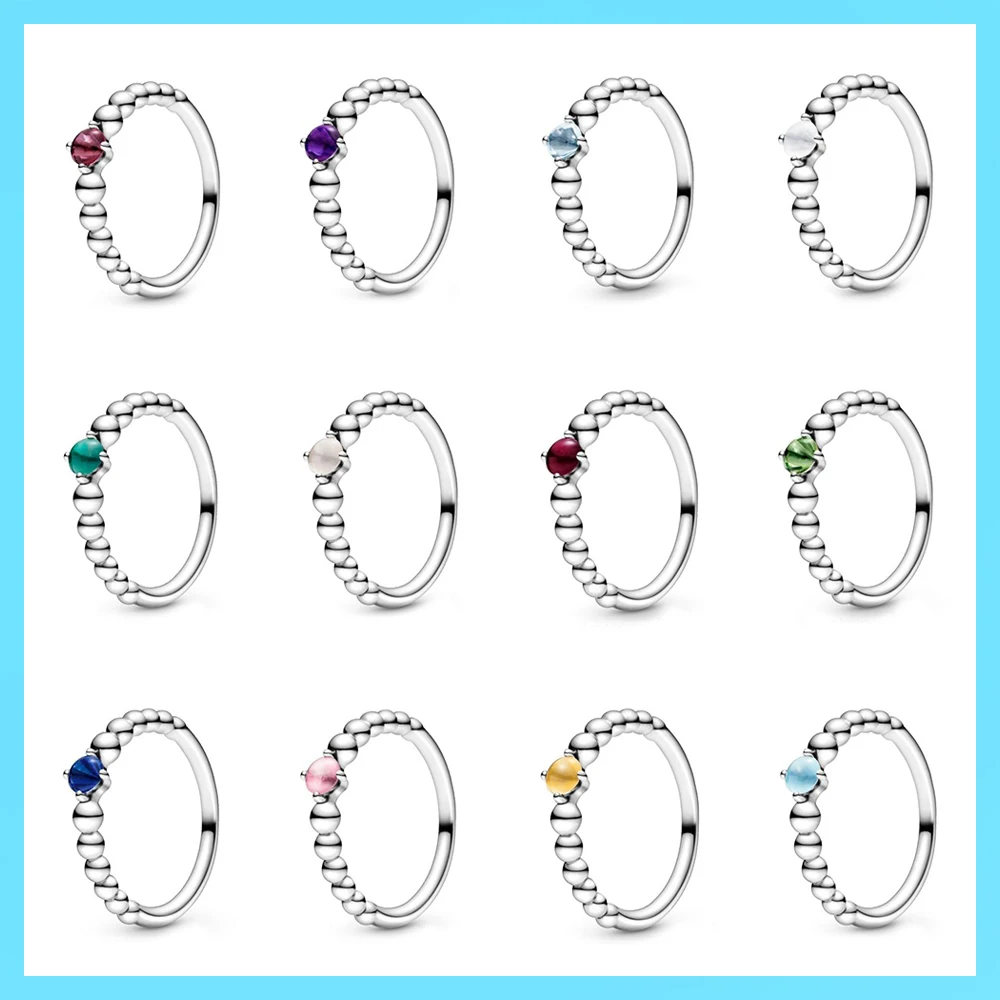 

Pan Rainbow S925 Sterling Silver December Birthday Stone Beaded Ring Birthday Gift Pair Ring for Your Girlfriend