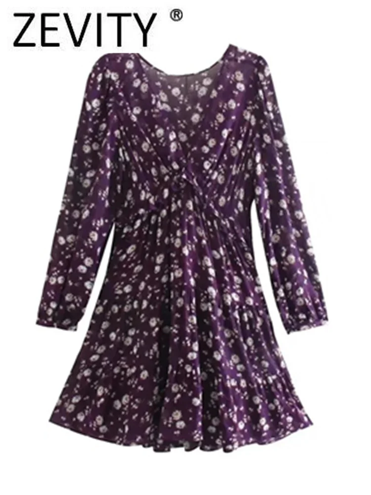 

Zevity Women Vintage V Neck Floral Print Pleats Ruffles Mini Dress Female Chic Agaric Lace Casual Kimono Vestidos Mujer DS695