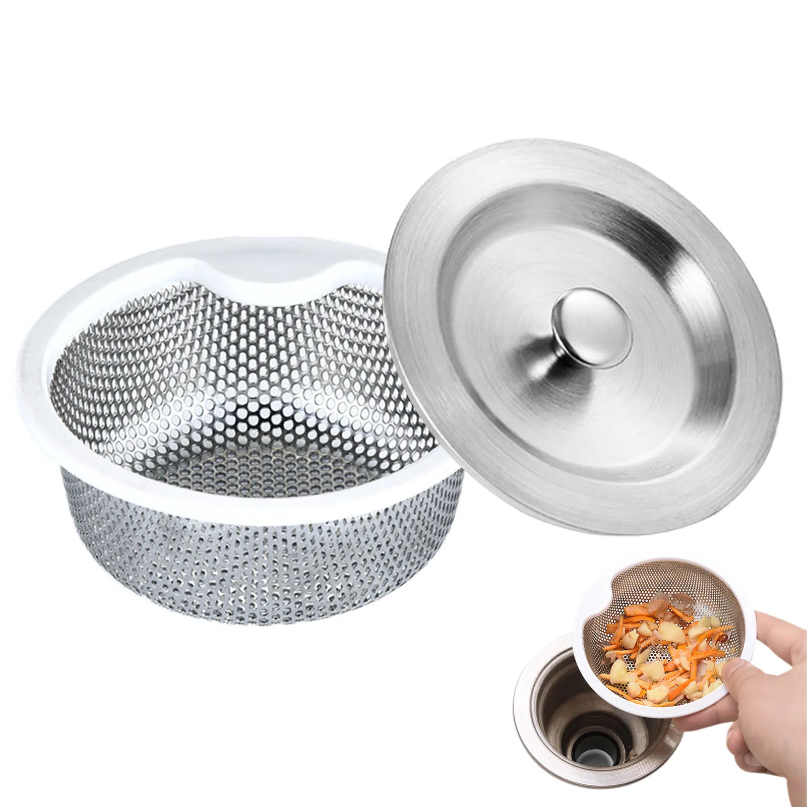 

Kitchen Sink Strainer Set Stainless Steel Mesh Sink Strainer With Lid Bath Hair Catcher Anti-Clogging For Most Sink Drains