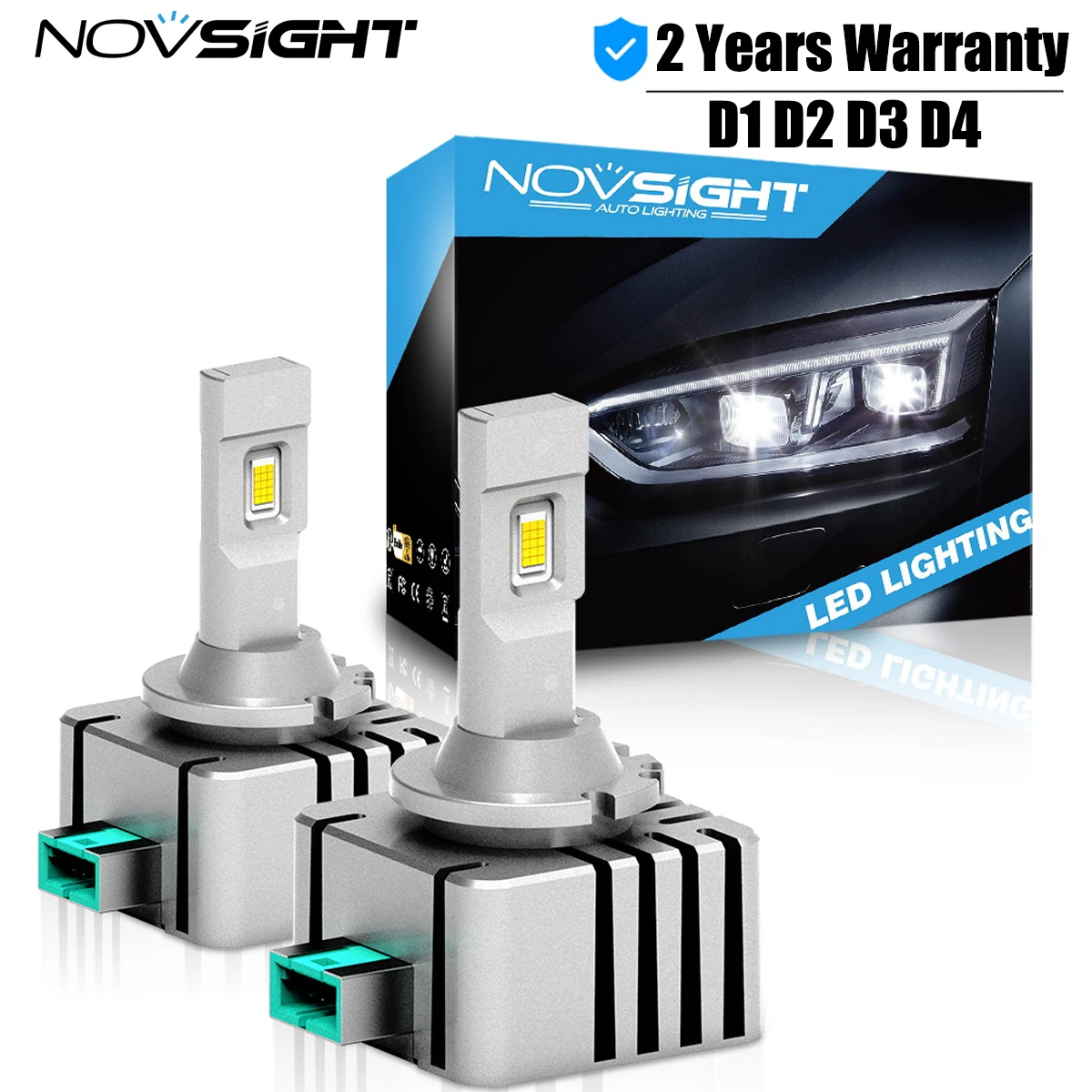 NOVSIGHT D1S LED Headlights D3S D2S D4S Super Bright 70W 20000LM Car Headlight Bulbs 6500K White 12V Plug and Play Auto Headlamp