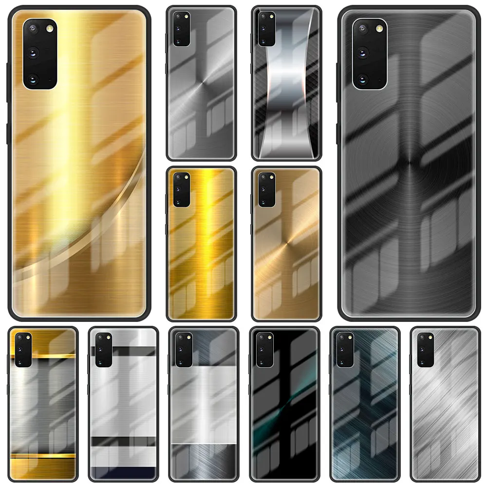 

Dark Brushed Metal Texture Tempered Glass Case For Samsung Galaxy S22 Ultra S21 Plus S20 FE 5G S10 Lite Hard Case S9 S8+ Fundas