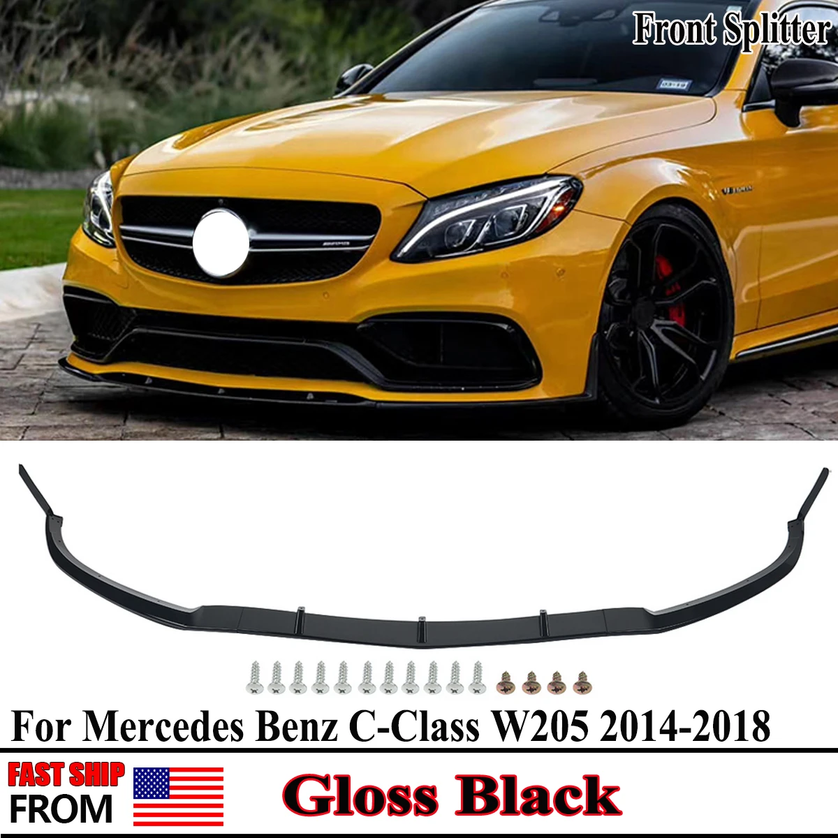 Передний бампер для Mercedes Benz C Class W205 C205 A205 ED1 стиль сплиттер отделка автомобильный передний бампер спойлер блеск для губ черный Передний бампер для Mercedes Benz C Class W205 C205 A205 ED1 стиль сплиттер отделка автомобильный передний бампер спойлер блеск для губ черный