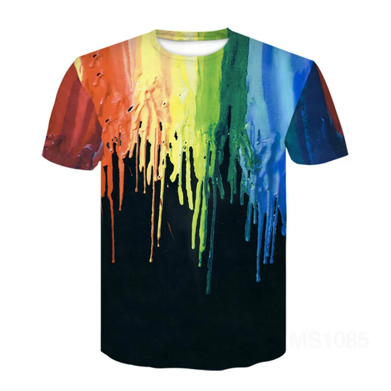 

New 3D print Summer Boys Girls Tshirt casual short-sleeved Tie dye tshirt fashion splash ink advanced colorful T-shirt childrens
