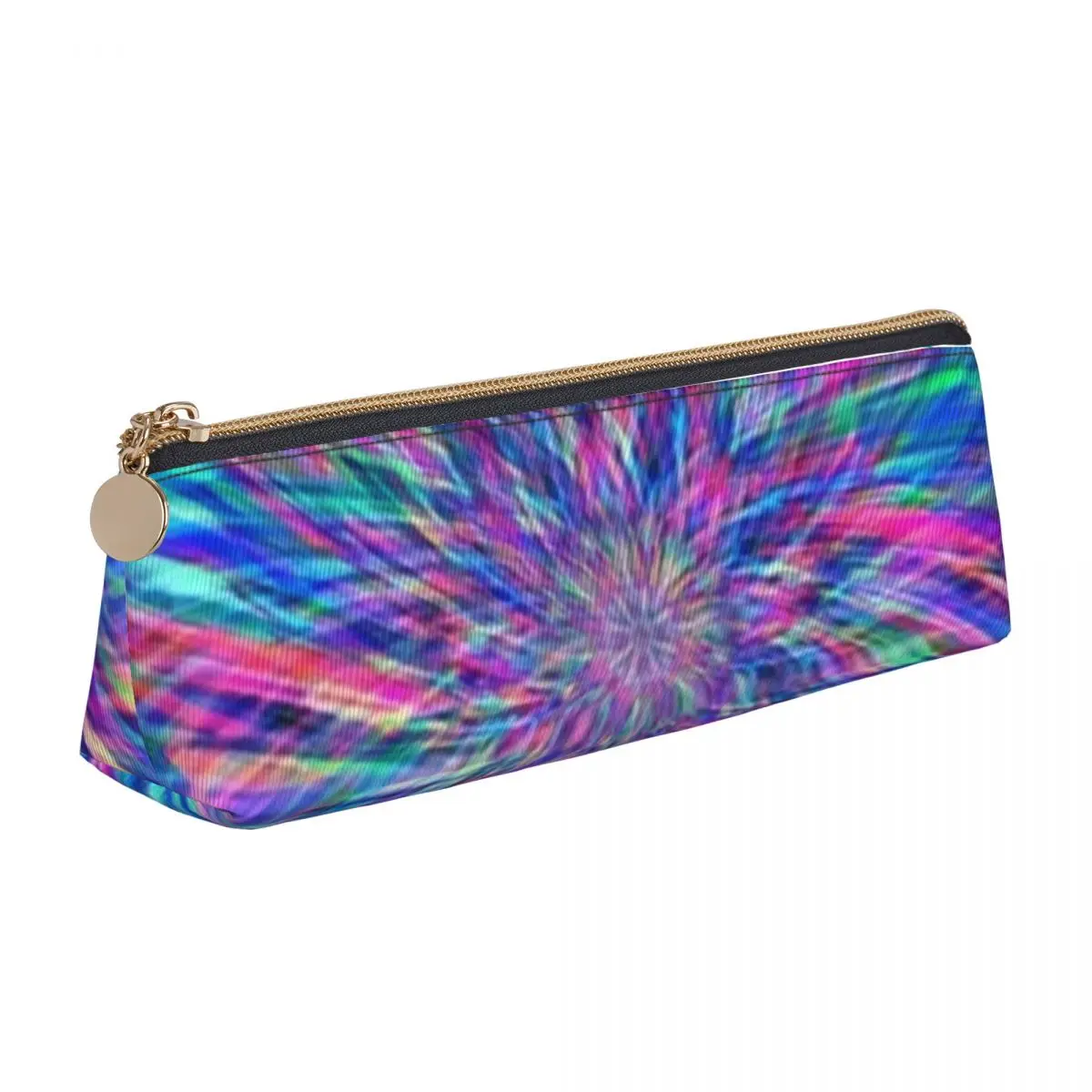 

Colorful Tie Dye Triangle Pencil Case Bright Light Print School Print Zipper Pencil Box For Teens Retro Leather Pen Bags