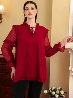 toleen plus size chic and elegant women chiffon shirt for office ladies formal summer red blouse breathable oversized clothing