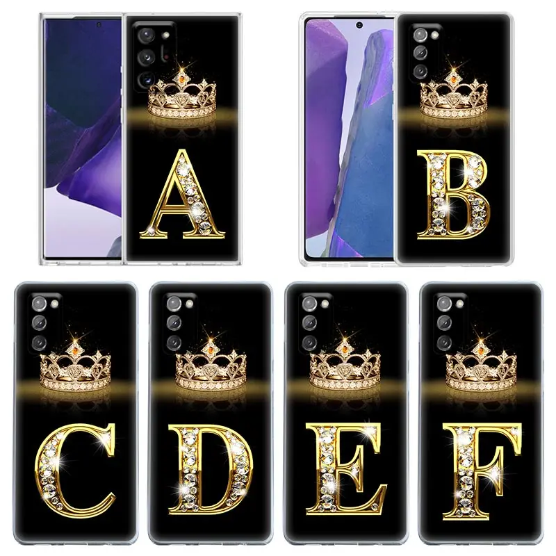 

Letter A I J L Case For Samsung Galaxy Note 20 Ultra 5G 10 Lite Plus 8 9 A70 A50 A02 A30 Clear Cases Cover Golden Diamond Crown