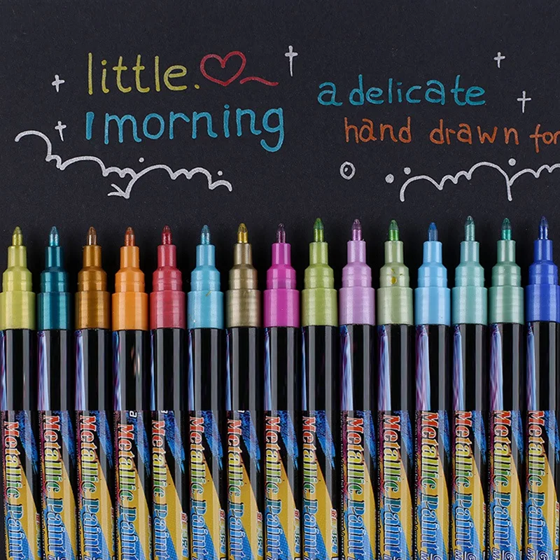 

18 Colors Metallic Markers, 0.7Mm Super Nib Brush, Metallic Water-Based Markers Color Art Pens For Signature Lettering