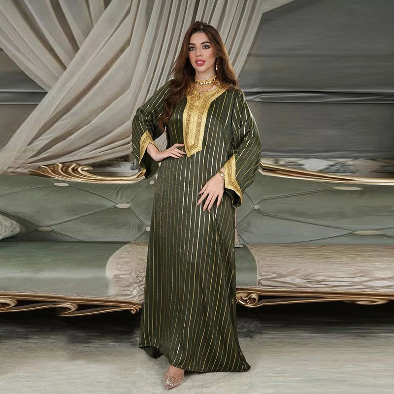 Women Embroidered Moroccan Caftan Evening Dresses Diamonds Bronzing Dubai 2022 Arabic Long Jalabiya Muslim Islamic Turkish Abaya