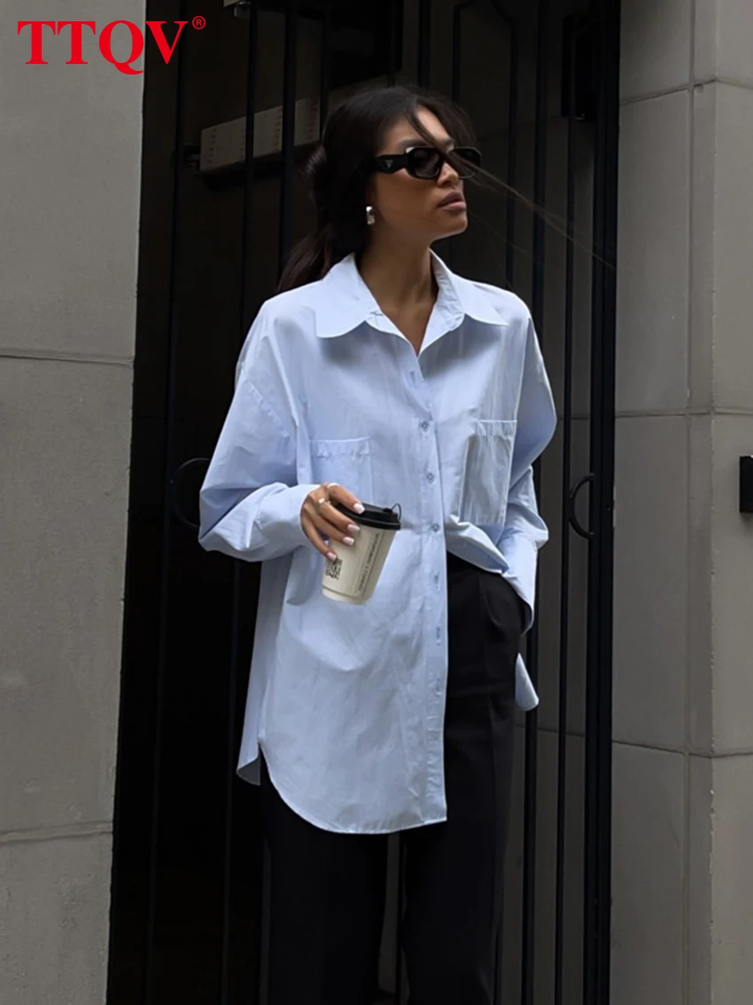 

TTQV Casual White Cotton Women's Blouse Autumn Fashion Lapel Long Sleeve Shitrs Elegant Office Lady Single-breasted Female Shirt