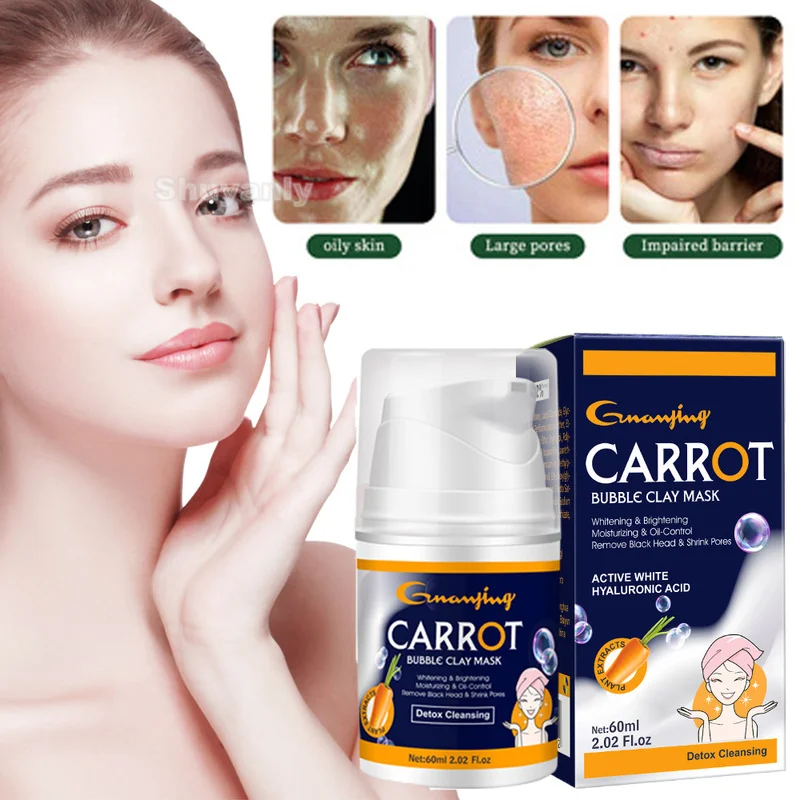 

60ml Carrot Bubble Mask Facial Deep Cleaning Shrink Pore Remove Blackhead Hydration Moisturizing Mask Mud Makeup Bubble Mask