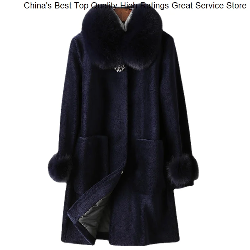 

Shearing Hwitex Winter Woman Sheep Lined Coat Lady Casual Wool Long Jacket HW5114