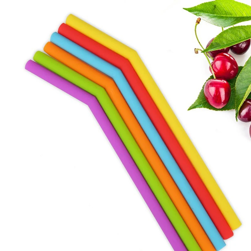 

6Pcs/set Reusable Silicone Straws Food Grade Silicone Drinking Straw Party Straw 파티용품. - 빨대.