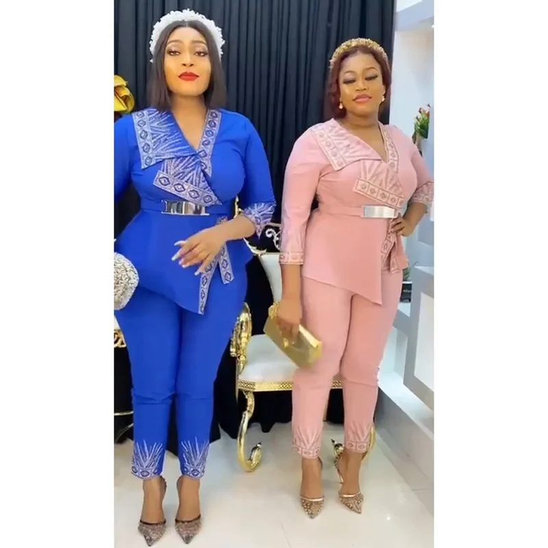 

African Dresses Pants Set For Women Traditional Dashiki Autumn 2 PCS Suit Dubai Turkey Clothing Wedding Party Vetement Femme