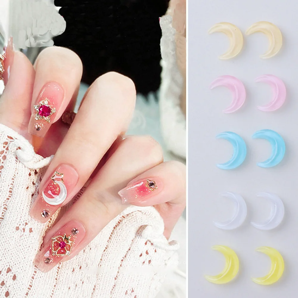 

20pcs Resin Sailor Shell Nail Art Charms 3D Colorful Imitation Shell Crescent Moon Crafts For Nail Decoration Moon Nail Supplies