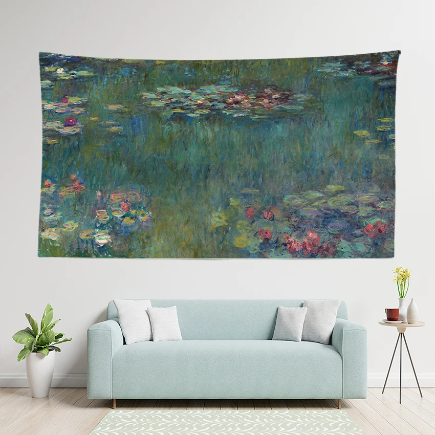

Monet The Waterlilies Impressionistic Wall Hanging 150x90cm Tapestry Parlor Home Decoration Custom Painting Canvas Poster Banner