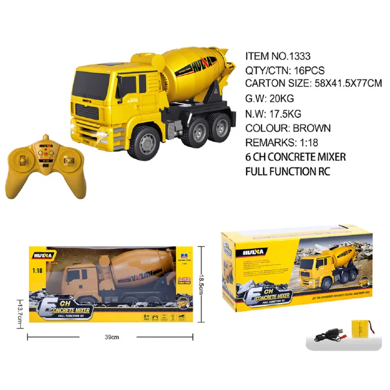 

Huina Rc Cars 1333 1:18 2.4g Concrete Mixer Engineering Truck Light Construction Vehicle Toy Fast Shipping Radio Controlled Gift
