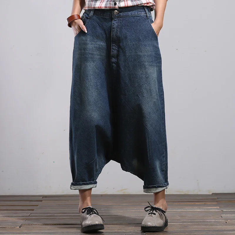 

2023 Baggy Harem Pants Women Causal Solid Hippie Joggers Cross-Pants Loose Trousers Aladdin Lantern Wide Leg Women's Jeans Plus