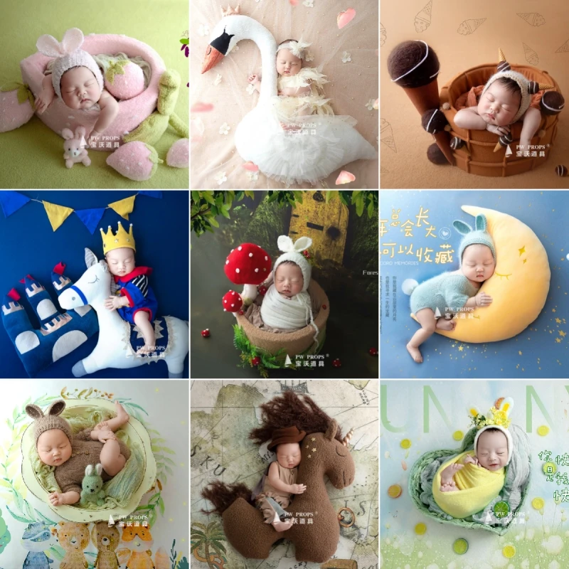 Newborn Baby Photography Props Backdrop Posing Cute Animals Doll Swan Outfits Theme Set Accessories Studio Shooting Photo Prop