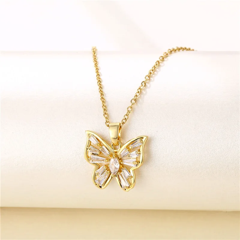 

New Brand Jewellery Titanium Steel Zircon Butterfly Women's Micro Inlaid Clavicle Jewelry Hollow Crystal Sweater for Girls