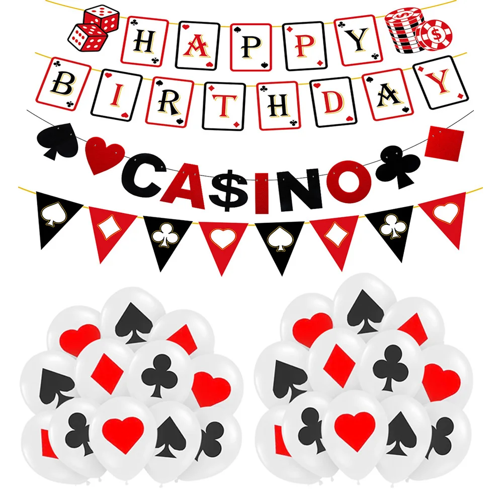 

Casino Magician Birthday Party Supplies Poker Themed Las Vegas Latex Balloons Poms Magic Show Photo Booth Props Decoration