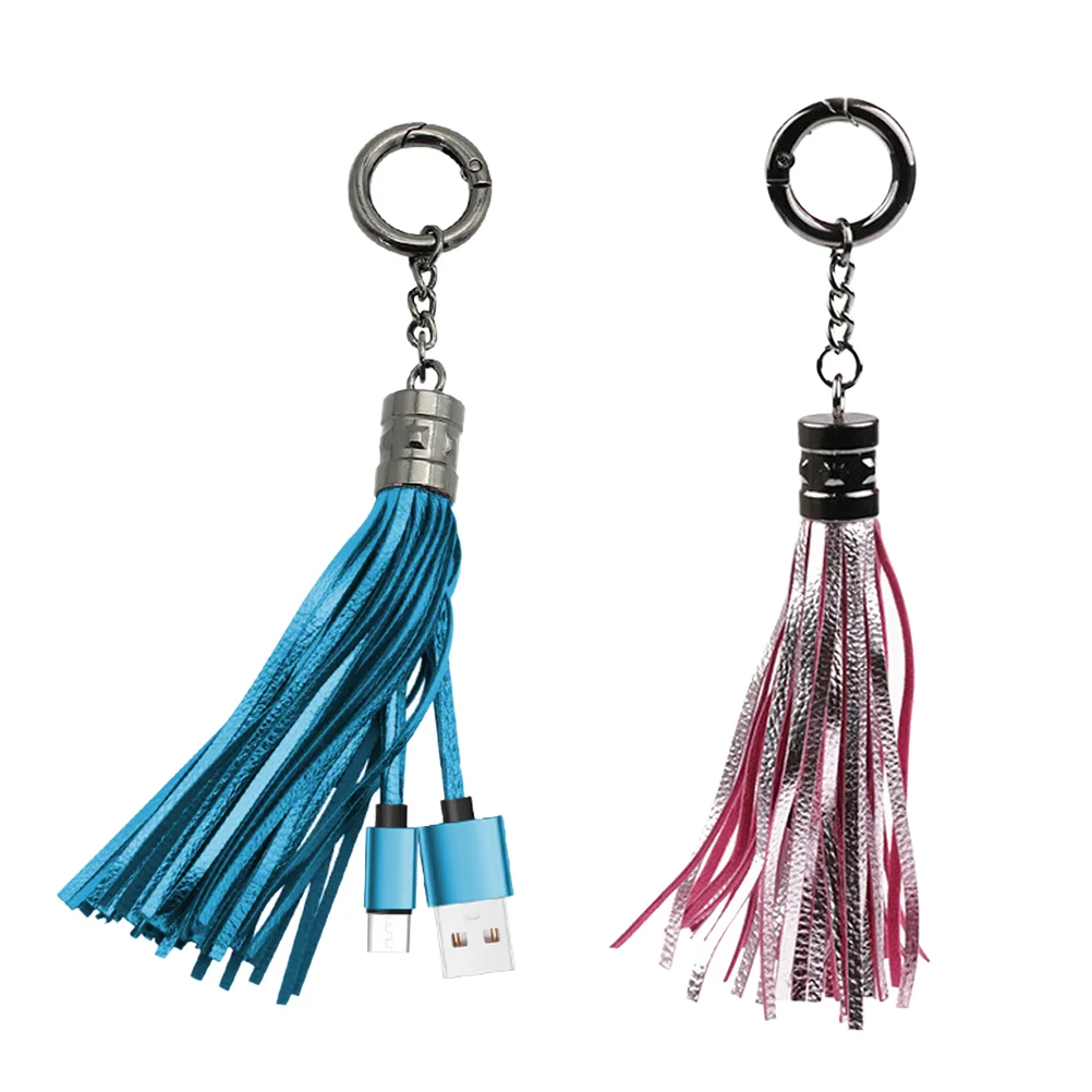 

2PCS Durable PU Tassel Keyring With Data Cable Keychain USB for Android