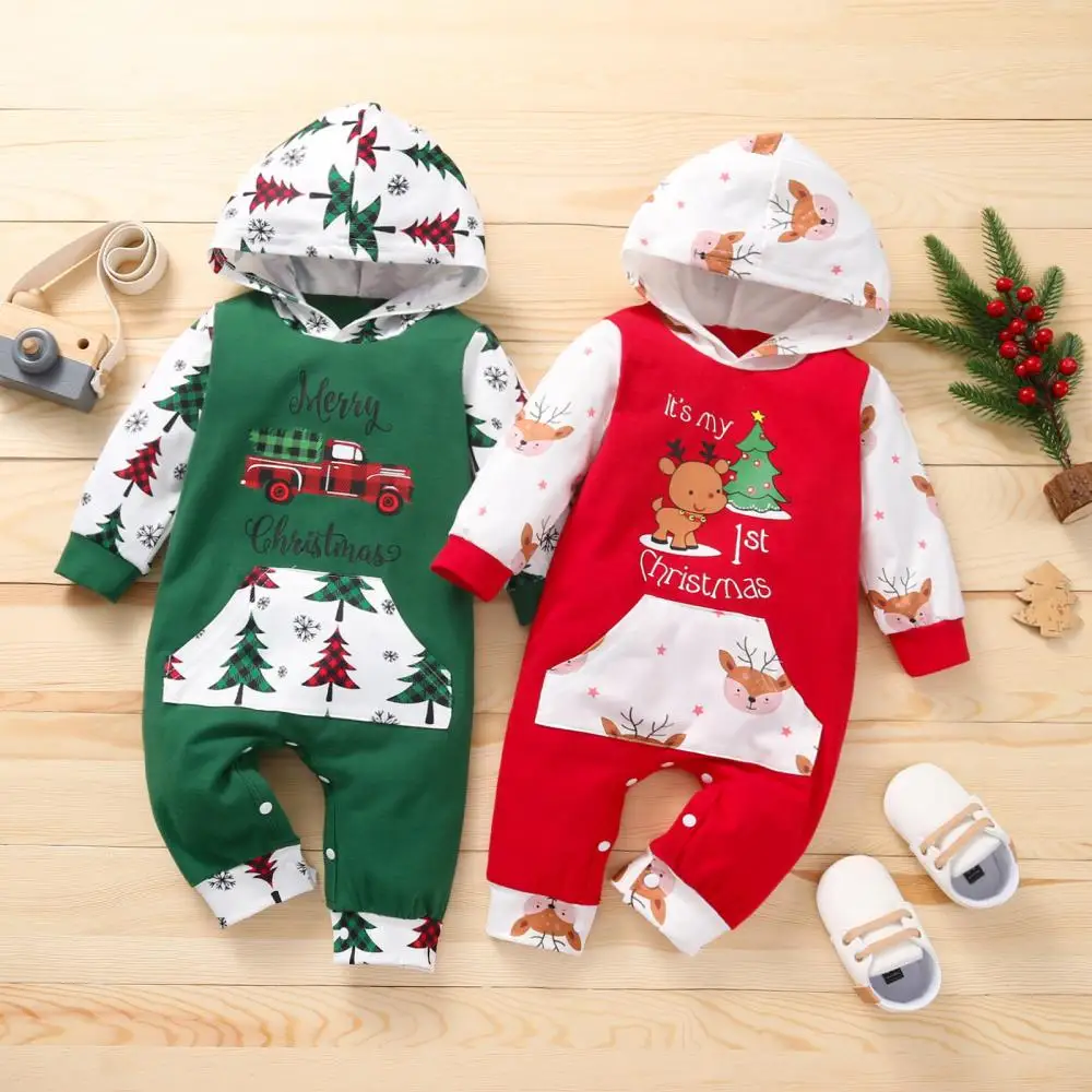 

Baby Girls Boys Christmas Bodysuits Infant Christmas Hoodied Rompers Children Cute Wint0er Clothes Outfits Kids Casual Playwear