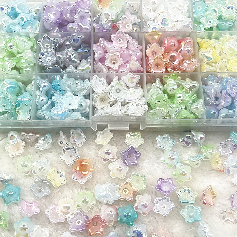 

50pcs 7x13mm Gradual Change Acrylic Bellflower Beads Caps Jewelry Findings Charms Bracelets Spacer Beads for Jewelry Making