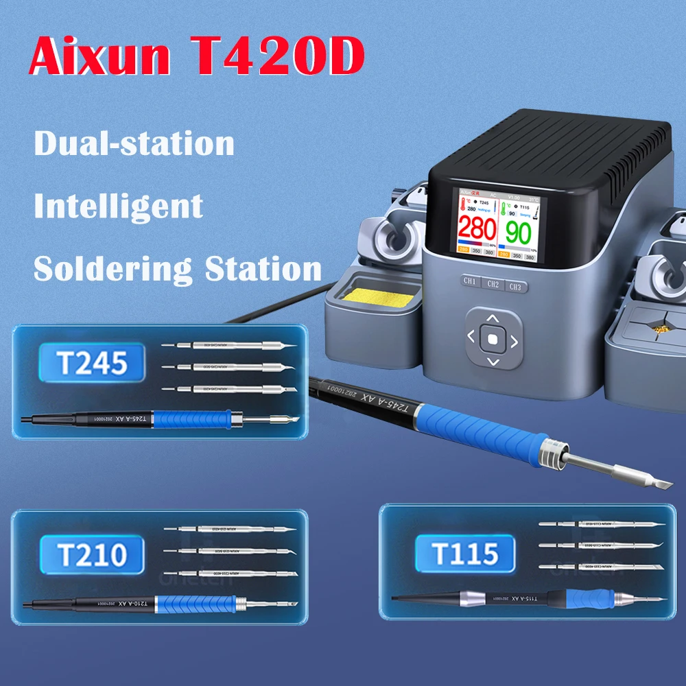 

Двухканальная Интеллектуальная паяльная станция JCID Aixun T420D с ручкой C245 210 115, наконечники паяльника для сварки материнской платы