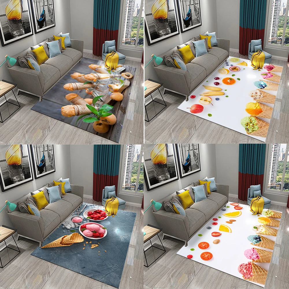 

Customizable Bedroom Fruit Rug Dessert Food Floor Rug Living Room Decor Rug Door Mat Yoga Mat Colorful Ice Cream Pattern Rug