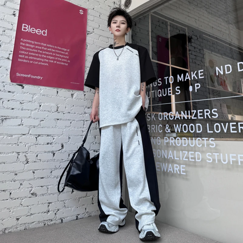 PFNW 2024 осенний мужской костюм-двойка лоскутная футболка контрастного цвета с