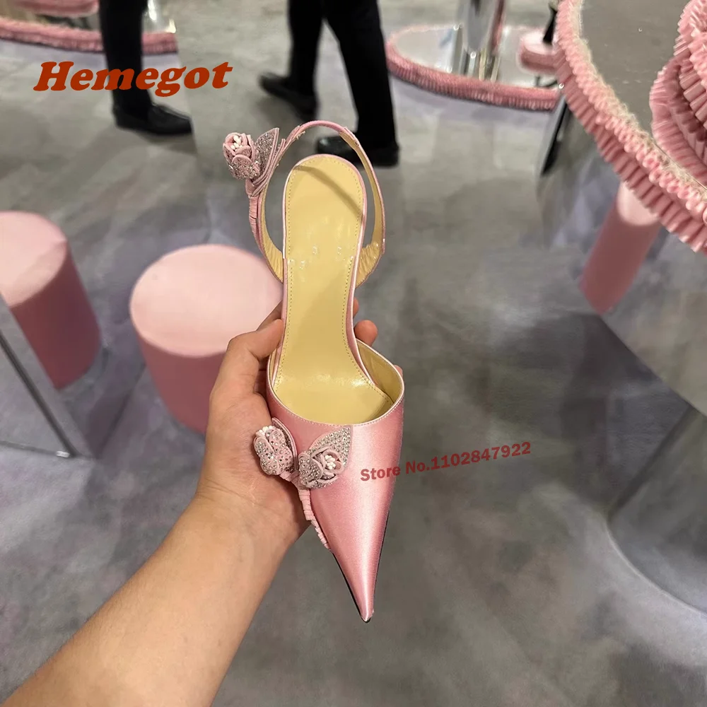 Сандалии женские на шпильке туфли с острым носком тонком каблуке цветком