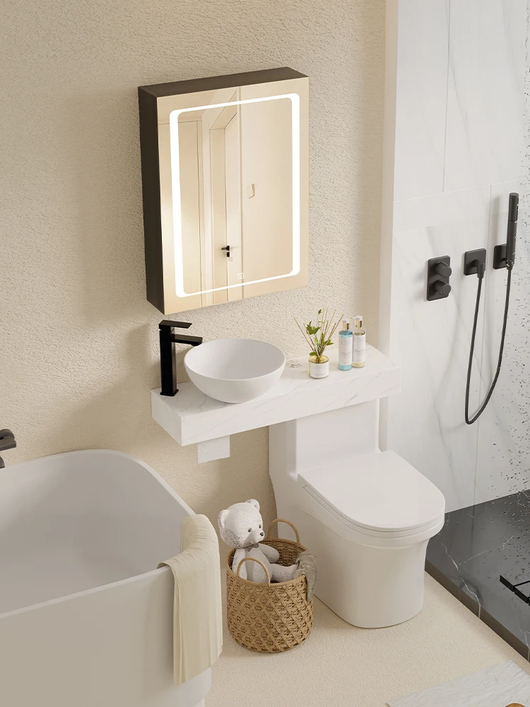 

Small Apartment with Sink Integrated Bathroom Stone Plate Table Top Wash Basin Cabinet Combination