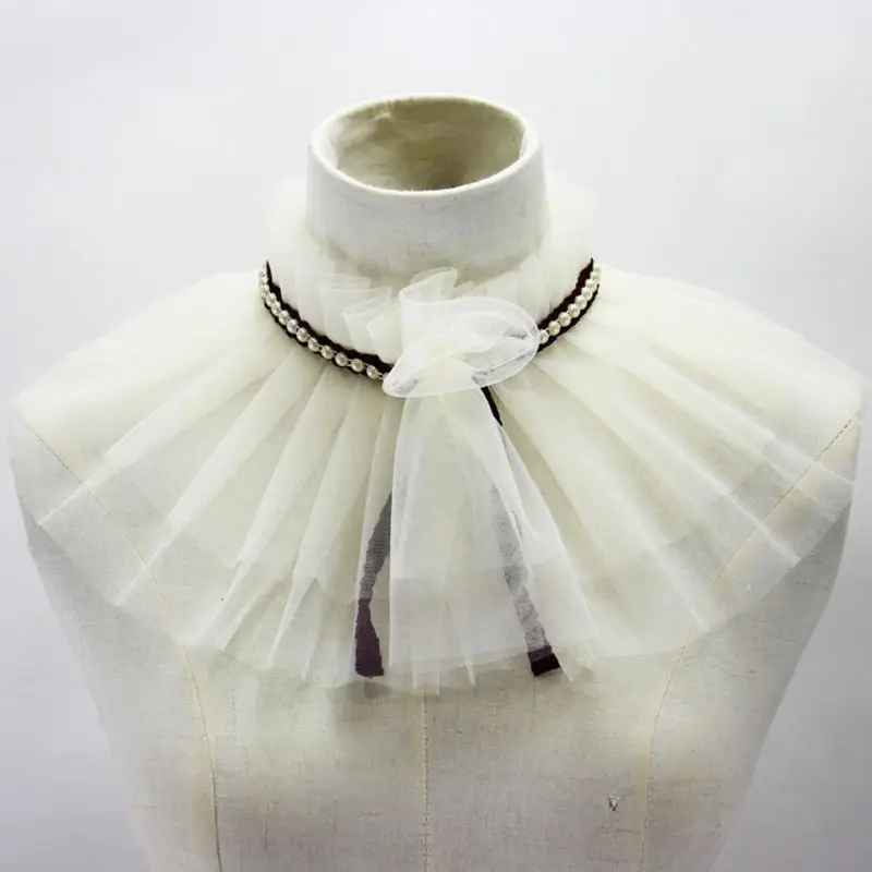 

Double Layer Mesh High Neck Wedding Shawl Bolero Pleated Fake Collar