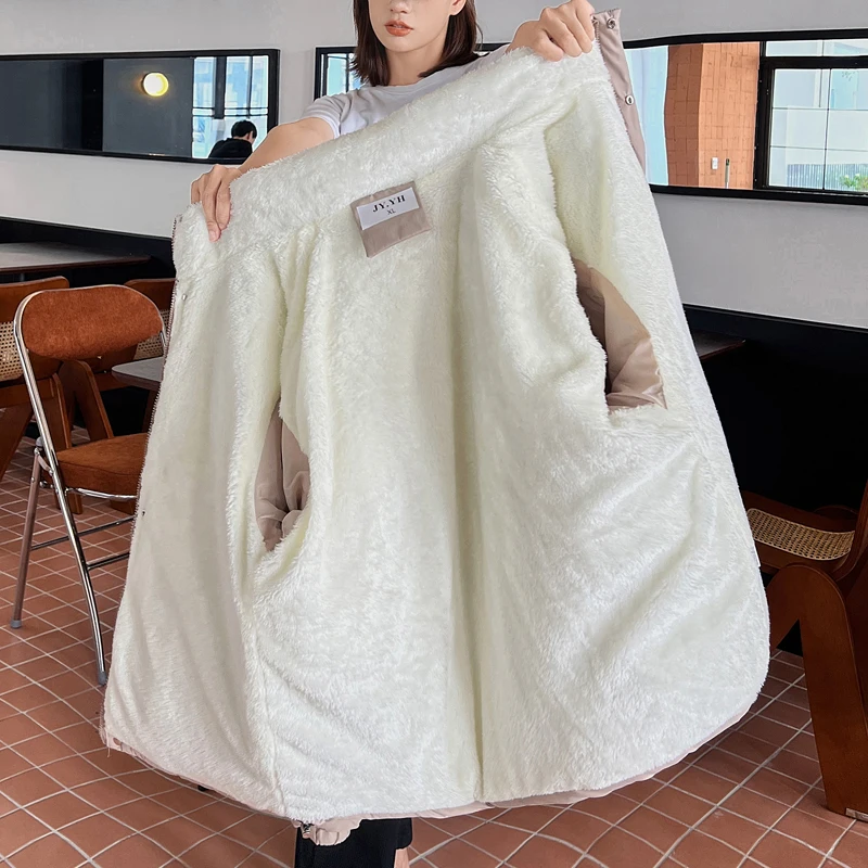 

2022 winter new fleece fluffy jacket cotton clothes Harajuku plush zipper winter coat men and women solid color casual jacket
