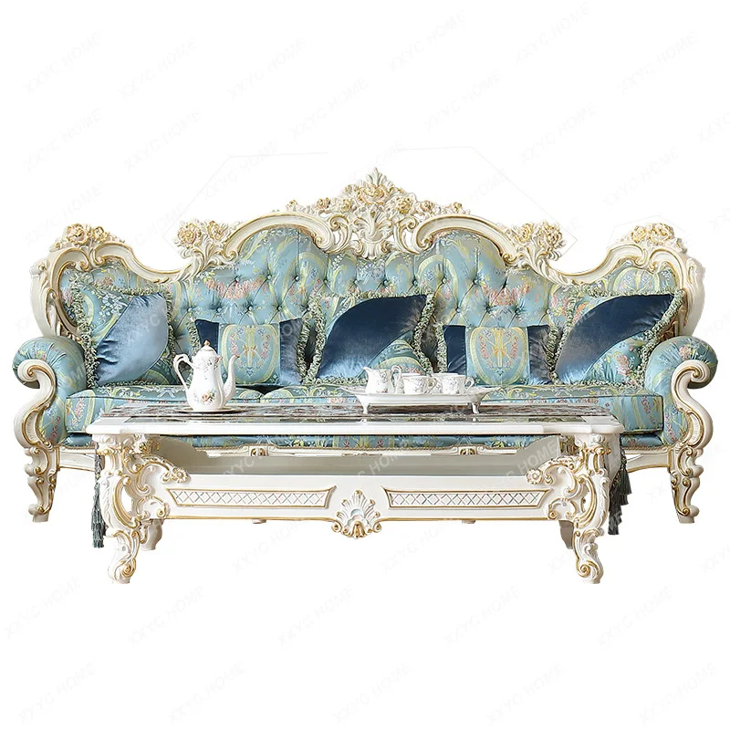 

Court French Furniture European-Style Wood Carving Luxury Fabric Craft Sofa Living Room Multi-Person Combination