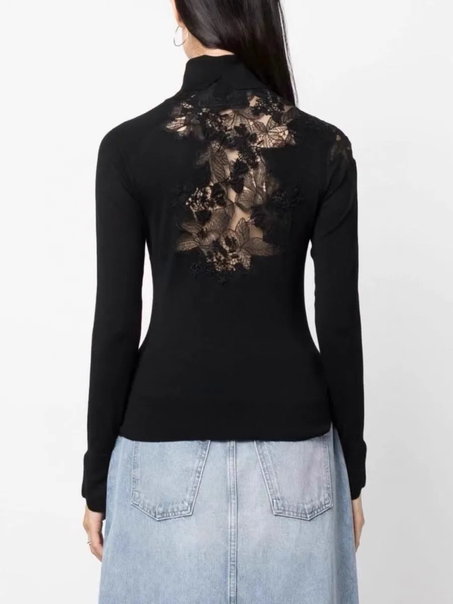 Белый удобный шерстяной женский свитер сексуальный прозрачный кружевной топ с