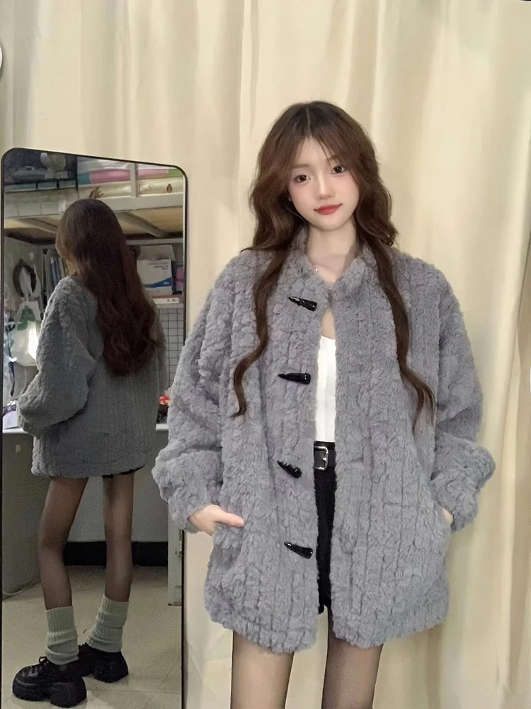 Маленькая серая верхняя одежда из овечьей шерсти American-Sle женский свободный