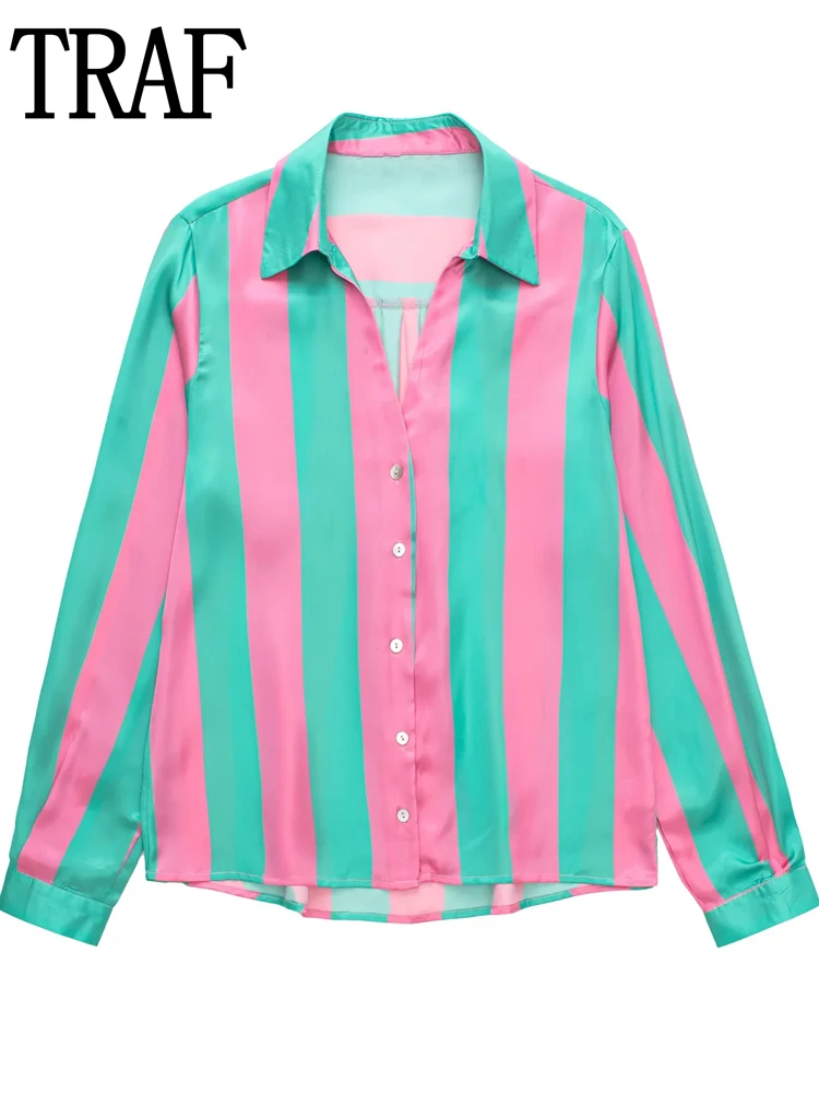 

Блузка Женская атласная в полоску, с длинным рукавом, на пуговицах