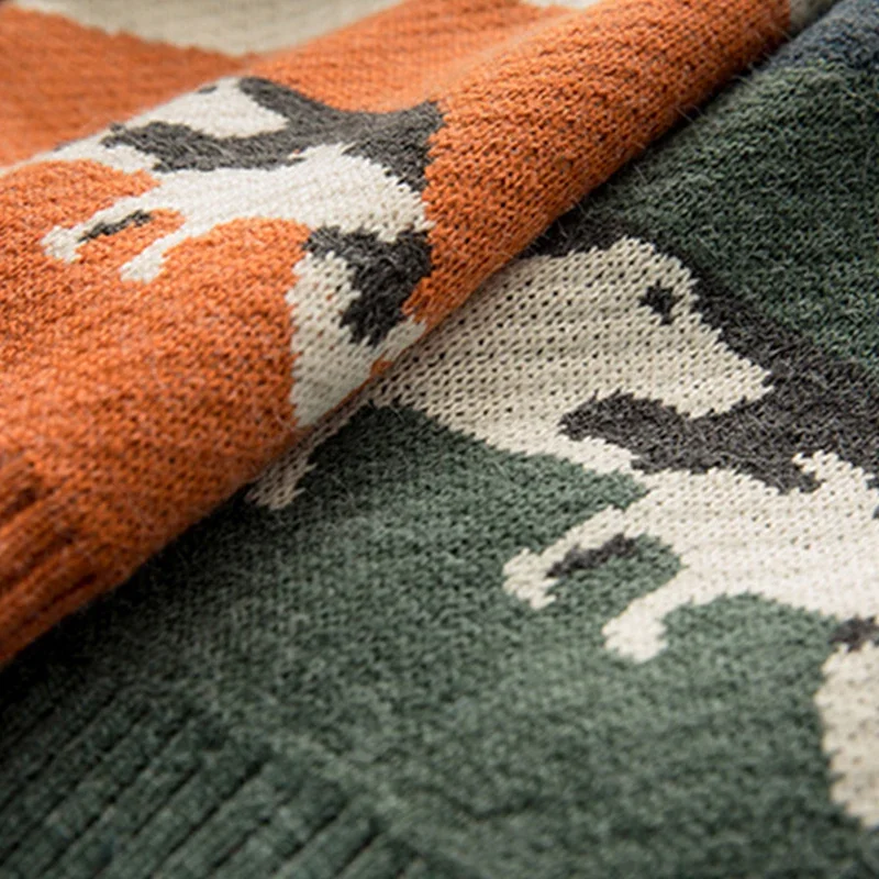 2024 мужской винтажный зимний теплый повседневный трикотаж с коровой пуловер