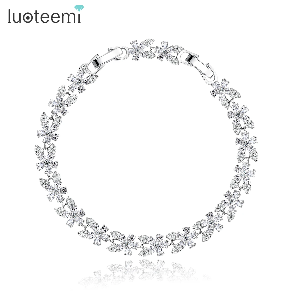 

LUOTEEMI Flower Cubic Zirconia Tennis Bracelet For Women Stunning CZ Extension Adjustable Wedding Bridal Engagement Accessories