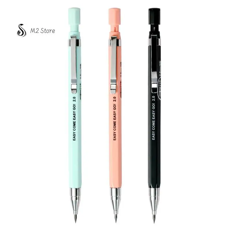 , 2.0 Mm Lead Refill, Black/blue/pink Barrel Automatic Pencil For Exams Drawing